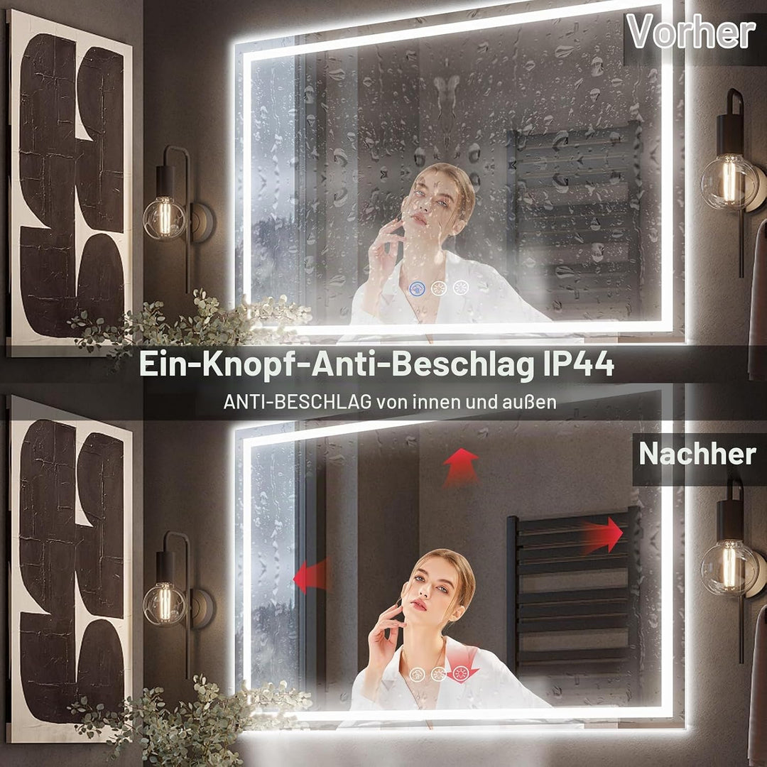 Ratsamee Badspiegel mit Beleuchtung LED, 100x70cm Spiegel mit Light, Wandspiegel mit Frontbeleuchtun
