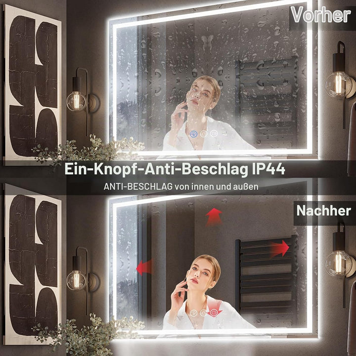 Ratsamee Badspiegel mit Beleuchtung LED, 100x70cm Spiegel mit Light, Wandspiegel mit Frontbeleuchtun