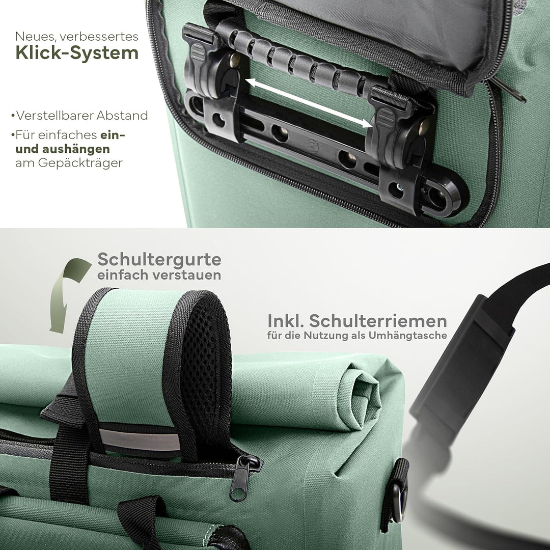 MIVELO Fahrradtasche für Gepäckträger - 3in1 Gepäckträgertasche Rucksack Umhängetasche - 100% wasser