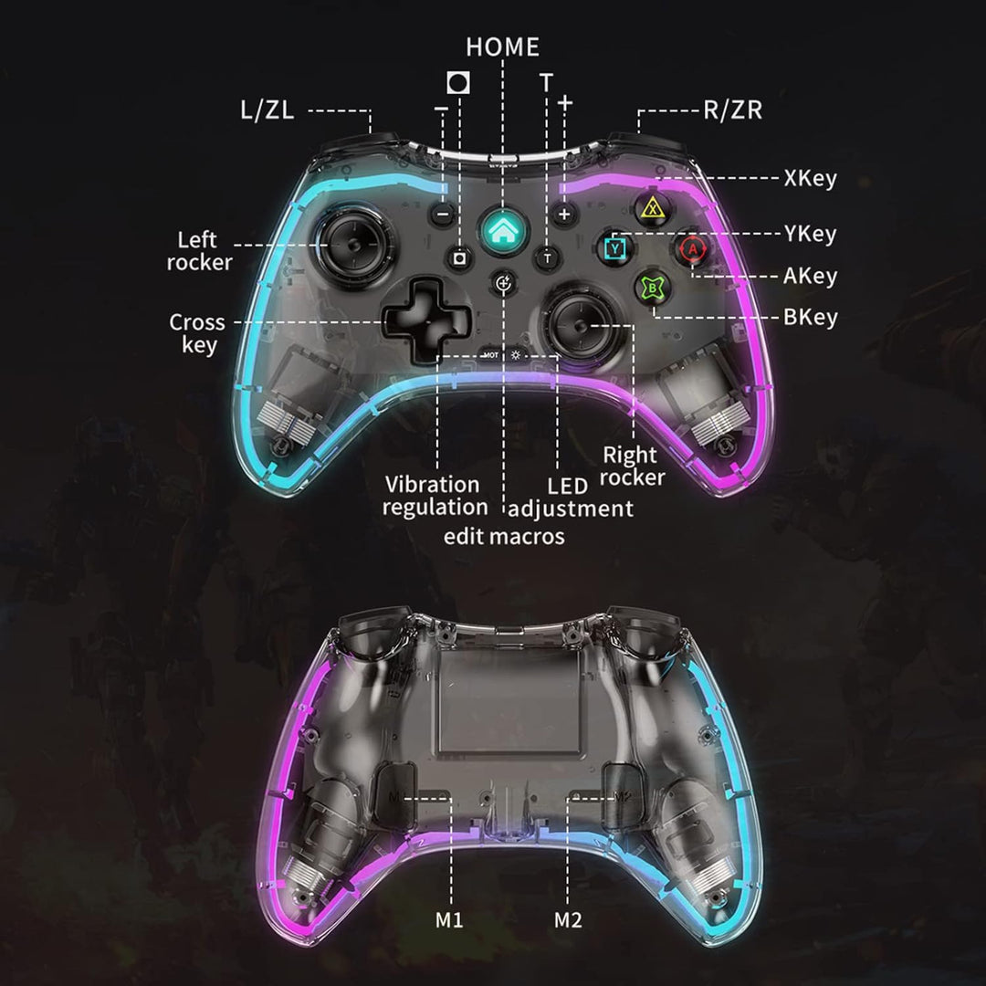 Megadream Wireless Controller für iPhone, MFi RGB Transparent Mobile Game Gamepad Joystick mit Turbo