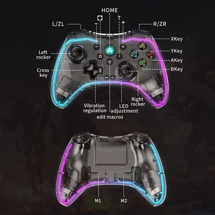 Megadream Wireless Controller für iPhone, MFi RGB Transparent Mobile Game Gamepad Joystick mit Turbo