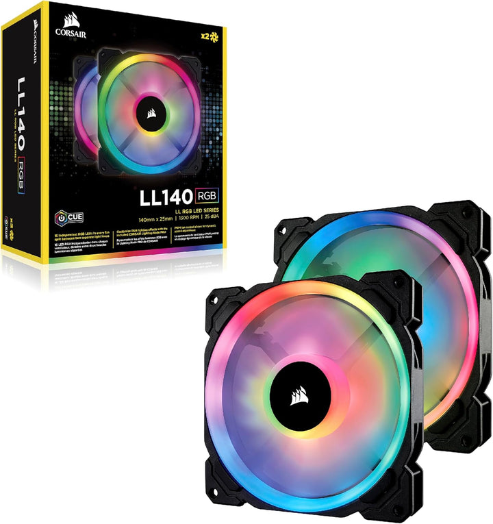 Corsair LL140 RGB LED PWM PC-Gehäuselüfter (140mm Dual Licht Loop RGB LED, Zweierpack mit Lighting N