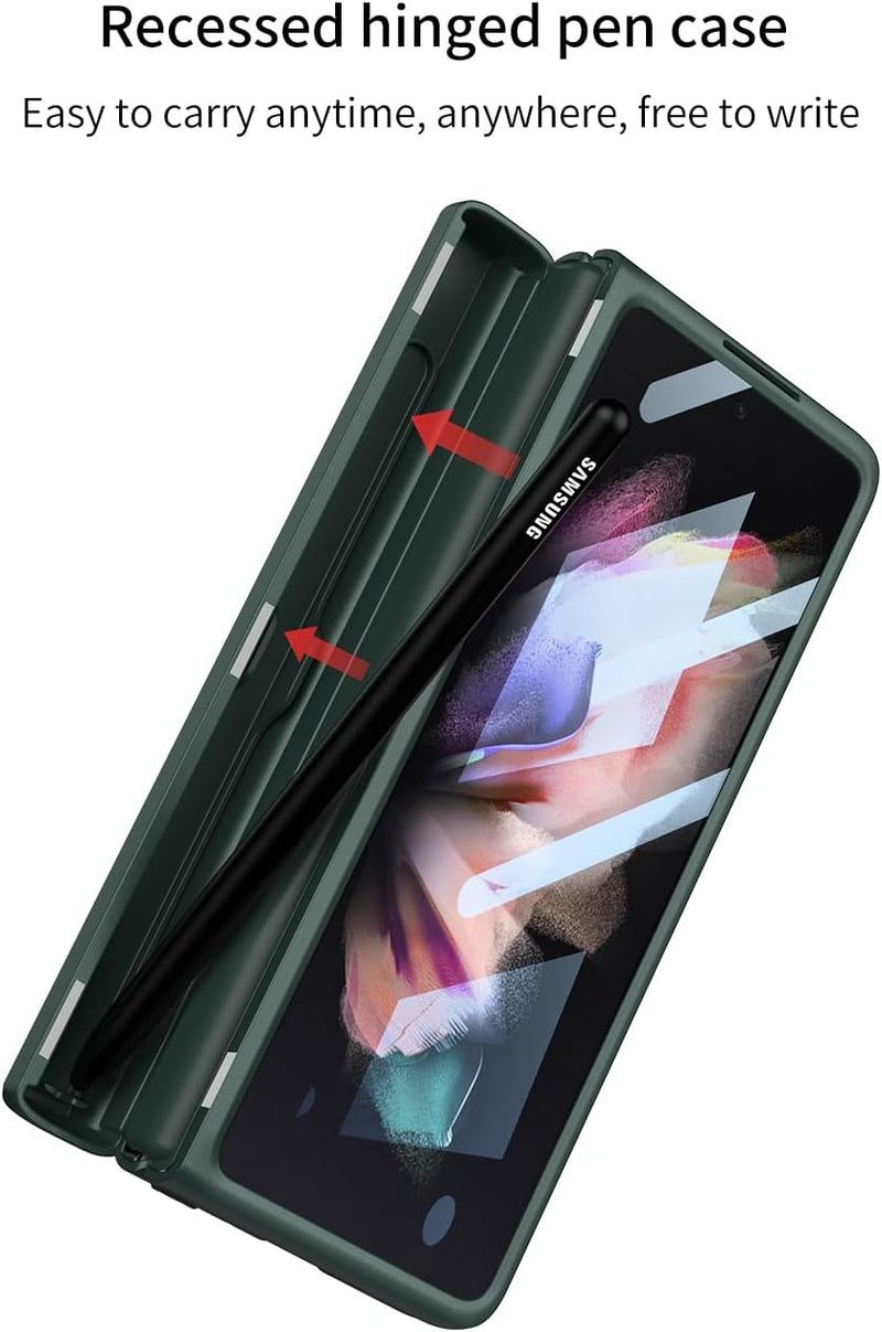 COQUE Hülle Galaxy Z Fold 3 Lederhülle, Shell-Membran Integriertes Scharnier-Handyhülle mit versteck