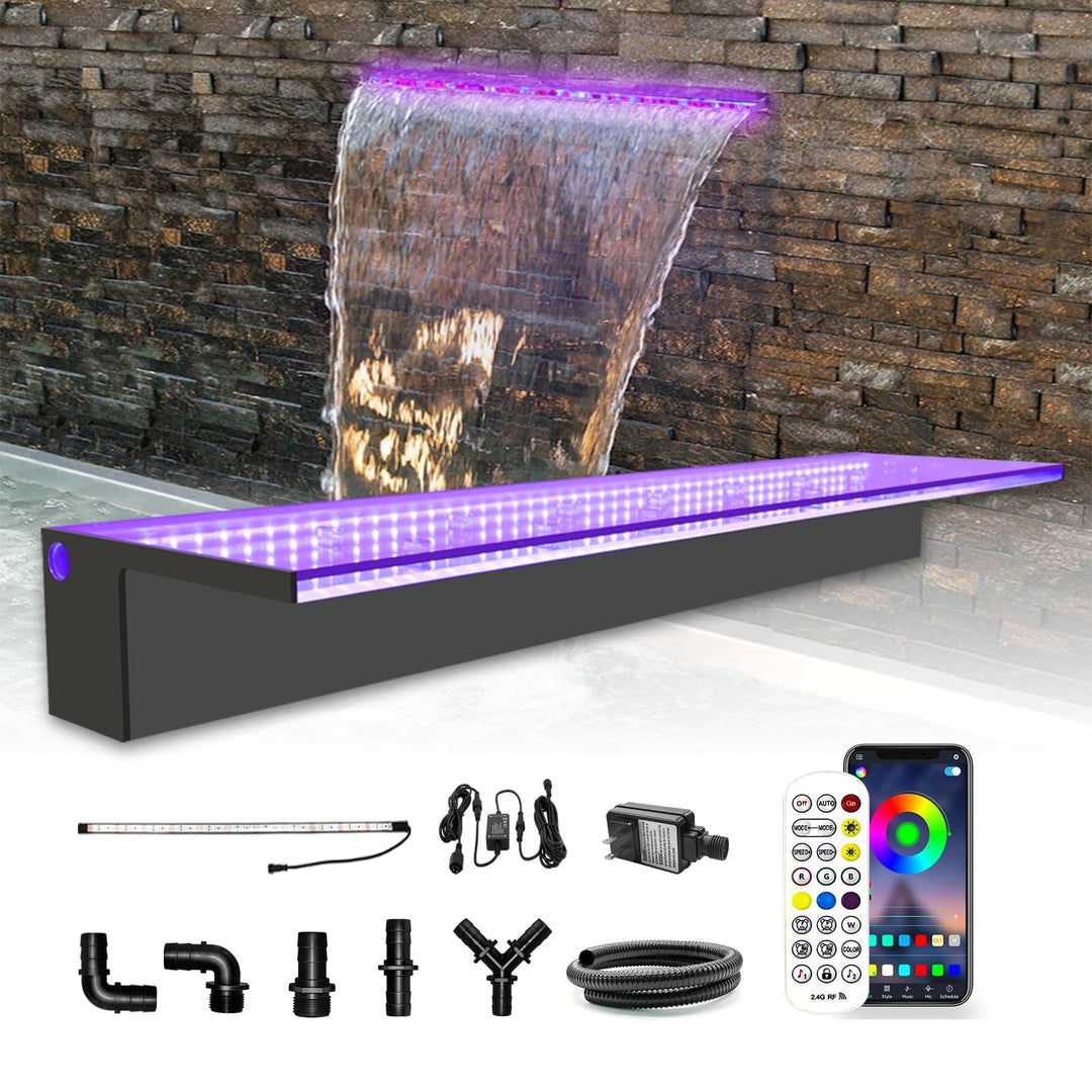 LONGRUN Wasserfall Überlauf APP Kontrolle Mehrfarbig LED-Licht Draussen Pool Brunnen, Acryl Wasser Ü