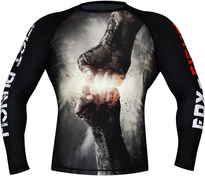 FOX-FIGHT Fist Punch Rashguard Long Sleeves Shirt Kompression MMA BJJ Muay Thai Training Fitness M S