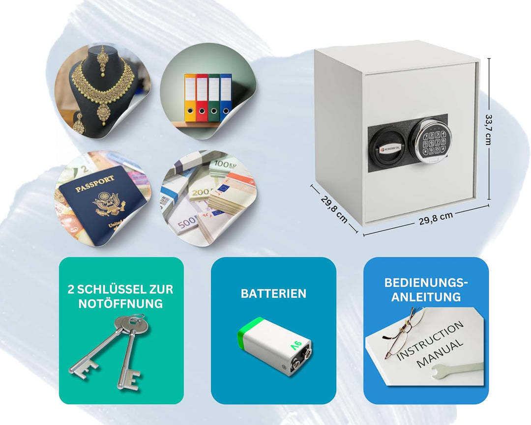 Konsmetall - Tresor für Zuhause Kolibri 2.0 34 S1, Safe Tresor Elektronisch, Möbeltresor 33,7 x 29,8