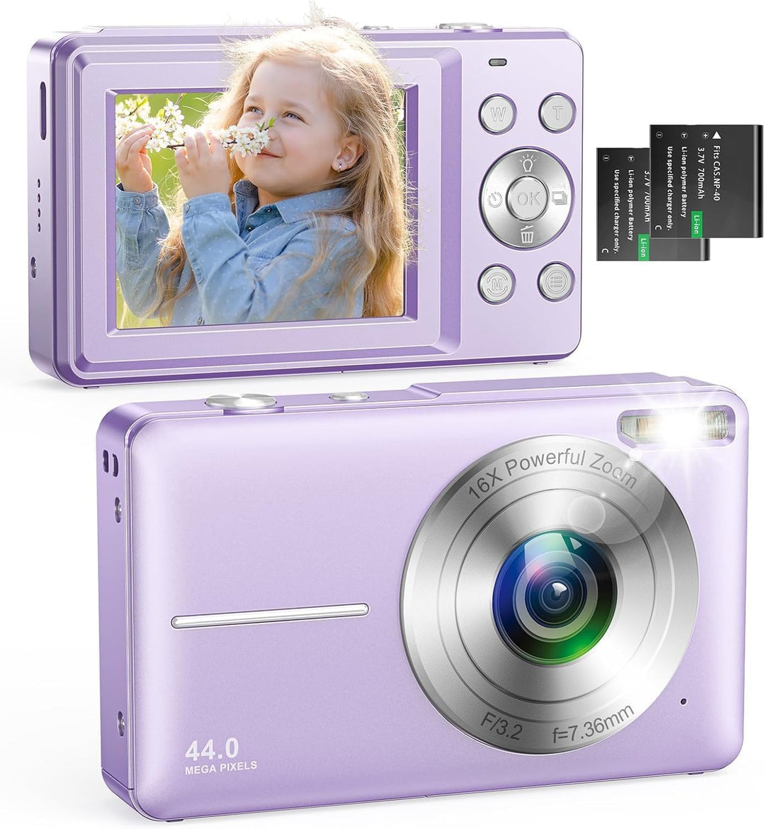 Digitalkamera 1080P 44MP Fotoapparat, mit 2,4" LCD-Bildschirm, 16-fachem Digitalzoom und Bildstabili
