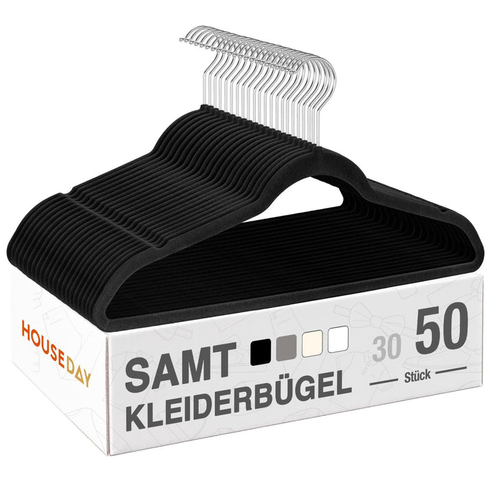 HOUSE DAY Kleiderbügel Samt 50er Set, Kleiderbügel Platzsparend, Bügel rutschfest und Samtbügel Schm