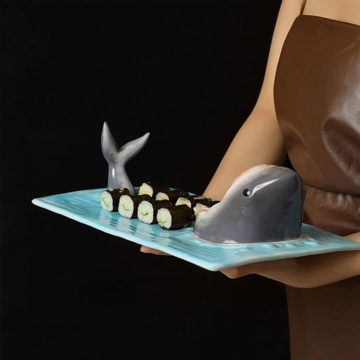 Aunaeyw Shark Sushi Teller Keramik Sushi Teller, Haifisch Form Rechteck Shark Sushi Platte Rechtecki