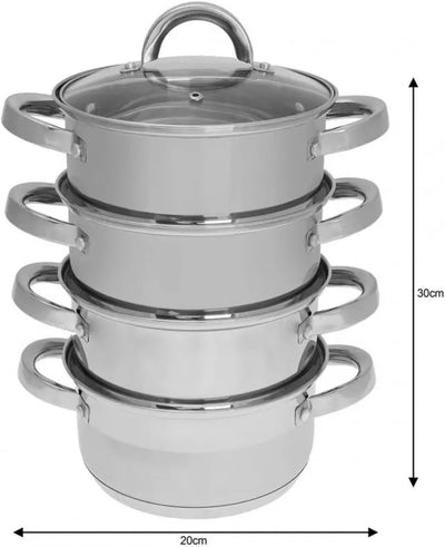Mantowarka Dampfkocher 18cm Set Induktion Kochtopf Dampfgarer Glasdeck 5 Elemente KB-7137