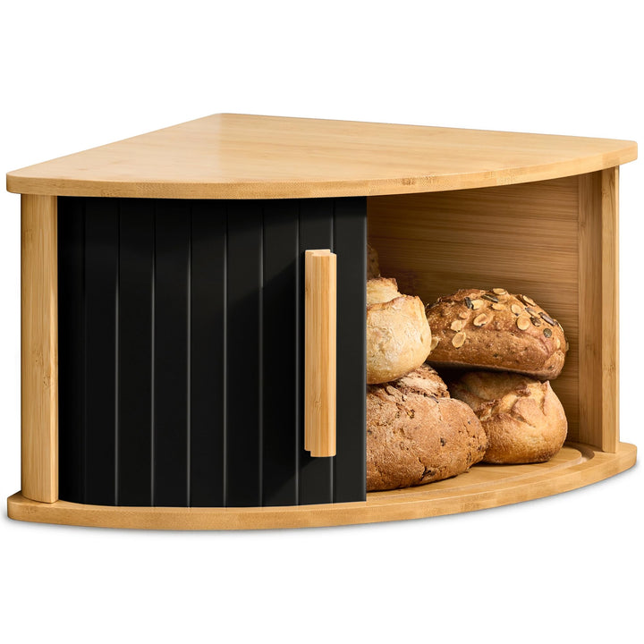 Praknu Brotkasten Ecke Holz mit Schiebetür – Platzsparende Brotbox – Hält Brot länger frisch - Einfa