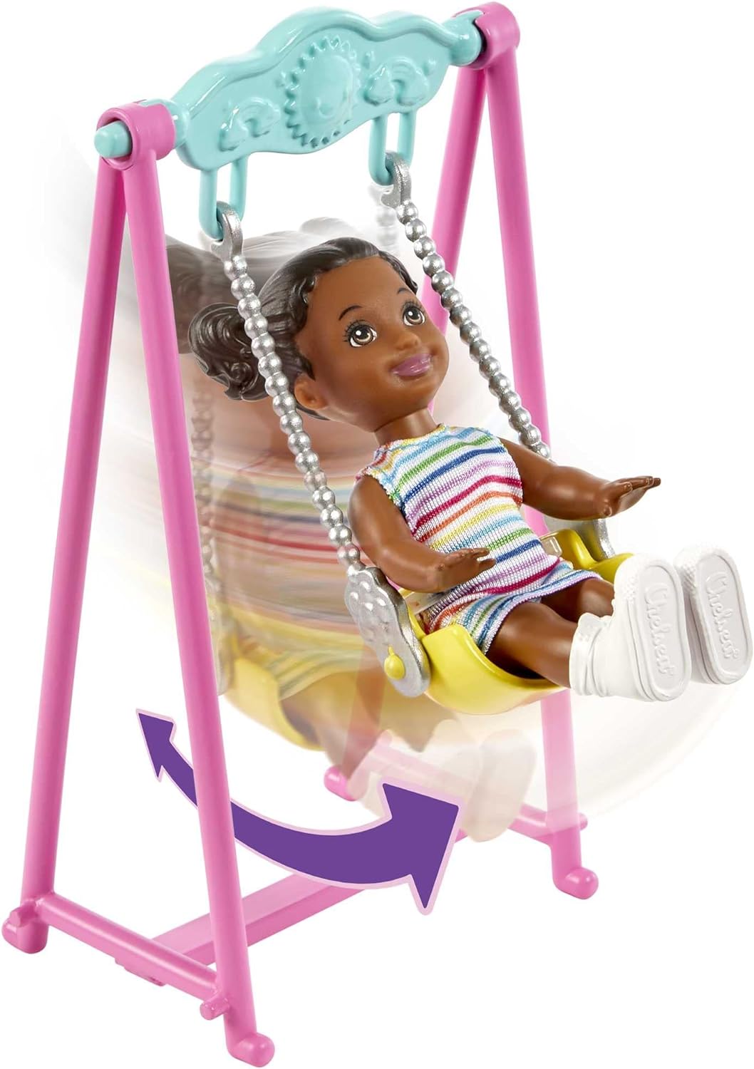 Barbie HHB67 - Hüpfburg-Spielset mit Skipper-Puppe (brünette Haare), Kinderpuppe zum Babysitten, ink