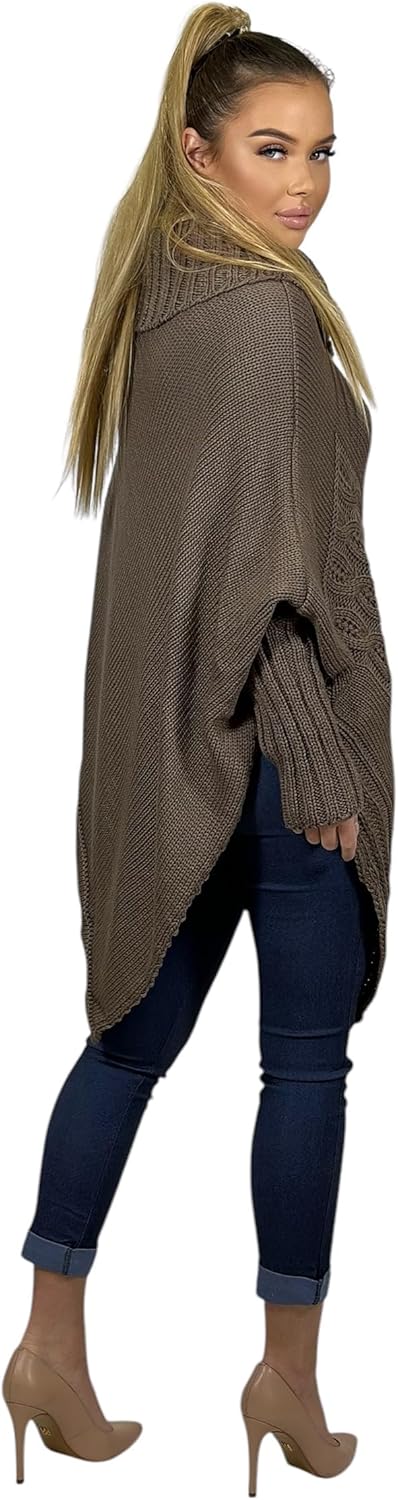 Mississhop Poncho Strick Sweatshirt Pullover Umhang Überwurf Einheitsgrösse Nougat, Einheitsgrösse N