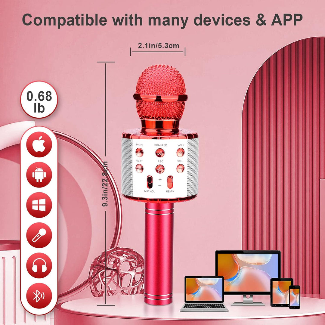 ShinePick Kabelloses Karaoke-Mikrofon, Bluetooth, tragbar, mit LED-Licht, Disco für Kinder/Erwachsen