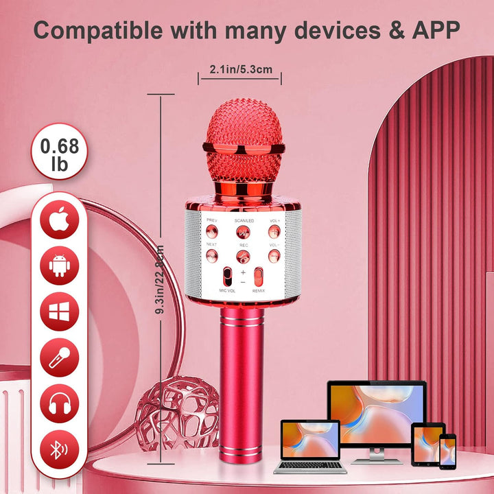 ShinePick Kabelloses Karaoke-Mikrofon, Bluetooth, tragbar, mit LED-Licht, Disco für Kinder/Erwachsen