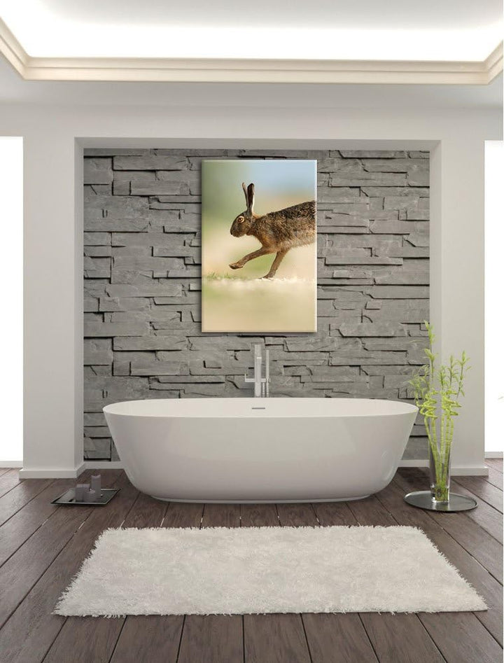 Pixxprint Hüpfender Hase, Format: 100x70 auf Leinwand, XXL riesige Bilder fertig gerahmt mit Keilrah