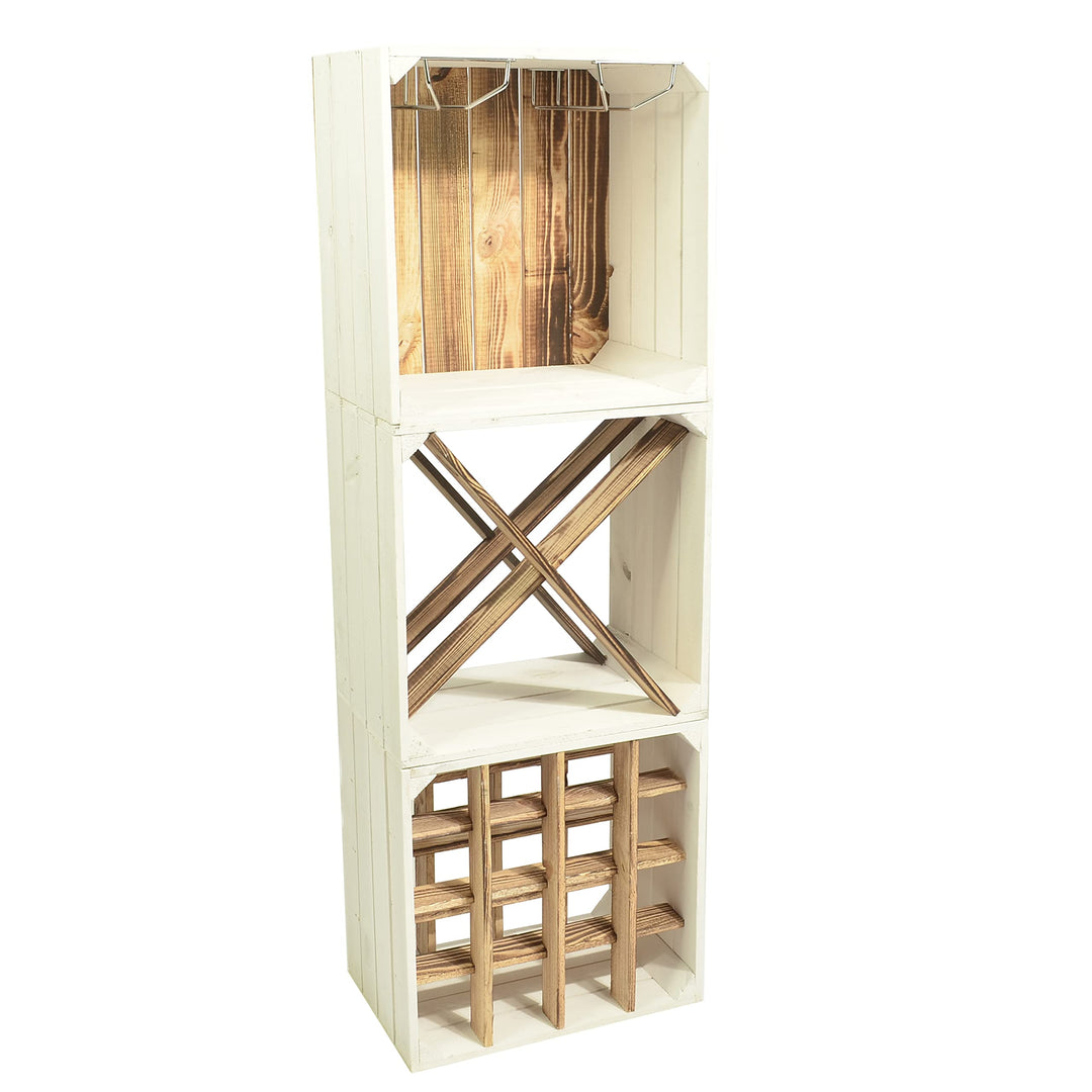 CHICCIE Weinregal Wino aus Holz - Greta Geflammt Weiss Holzkiste (3, Komboset) 3