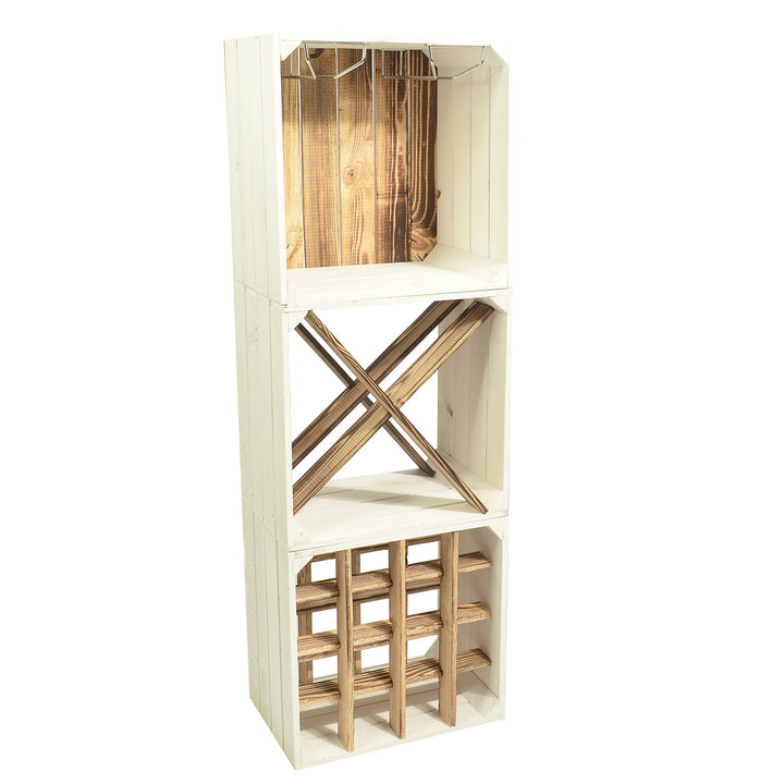 CHICCIE Weinregal Wino aus Holz - Greta Geflammt Weiss Holzkiste (3, Komboset) 3