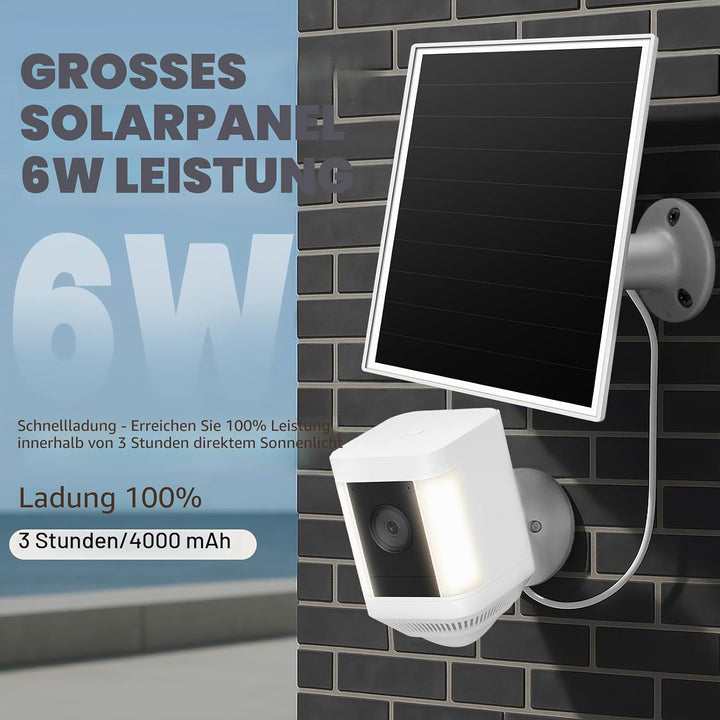 6W Solarpanel für Ringkamera, Netzladegerät mit Kontrollleuchte, 2 Schnelllade-Solarladegeräte für R