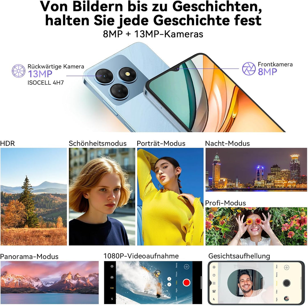 OSCAL Flat 2C Handy Ohne Vertrag Günstig Android 14, 6GB+64GB/2TB SD, Octa-Core 6,56" HD+, 5000mAh A