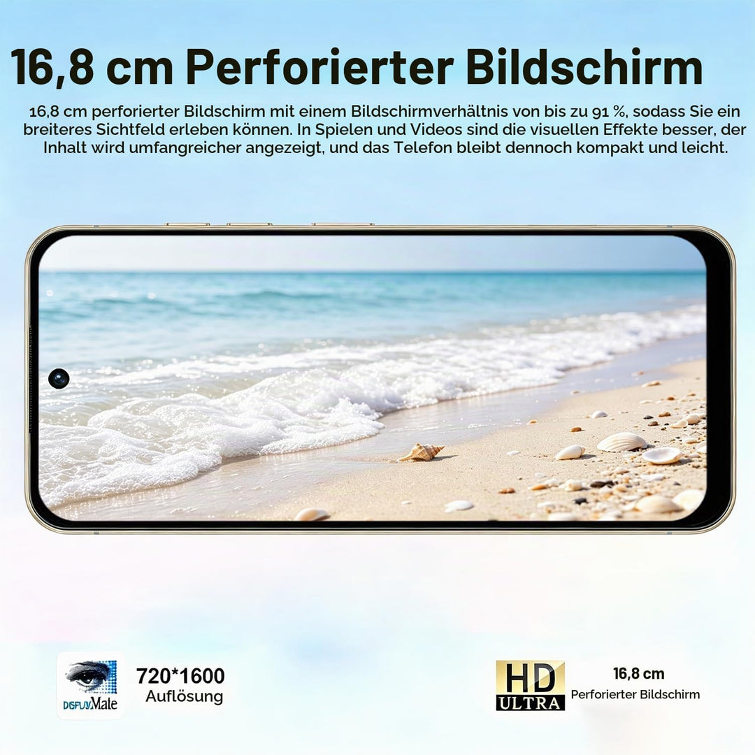 4G Dual SIM Smartphone mit 6,6 Zoll InCell HD-Bildschirm, 4GB+32GB Speicher (bis 256GB erweiterbar),