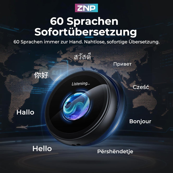 ZNP Digital Badge, KI-Companion-Abzeichen Tragbarer Bluetooth-Übersetzer Übersetzungsgerät für 60 Sp