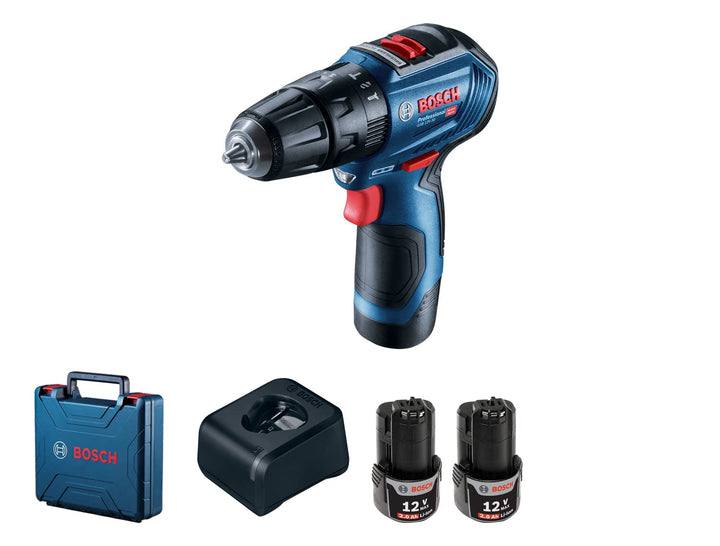 Bosch Professional 12V System Akku Schlagbohrschrauber GSB 12V-30 (inkl. 2x2.0Ah Akku, Schnellladege