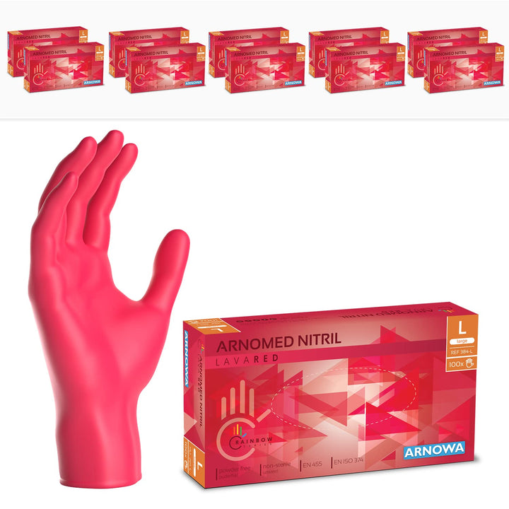 1000 Stück ARNOMED Einweghandschuhe Rot, Einmalhandschuhe L, Nitril Handschuhe Einweg, Nitrilhandsch