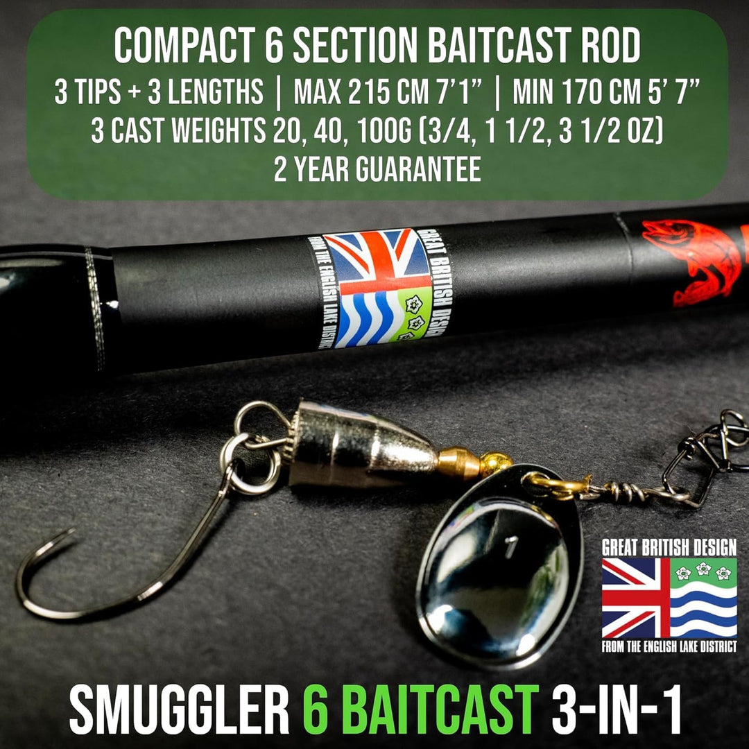 Rigged and Ready Reise-Angelruten der Smuggler-Serie. 4 einzigartige, superkompakte Multifunktionsru