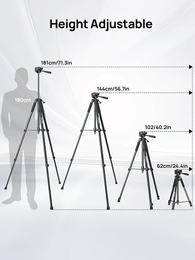 Moman Stativ Kamera, TP71T Aluminium Dreibeinstative mit Kopf 180cm Höhe DSLR Fotostativ Maximale Tr