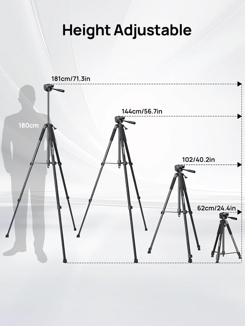 Moman Stativ Kamera, TP71T Aluminium Dreibeinstative mit Kopf 180cm Höhe DSLR Fotostativ Maximale Tr