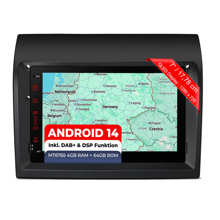 M.I.C. AFI74-L2 Android 14 Autoradio mit Navigation: MT6765V, 4GB+64GB, 7 Zoll QLED Display, SIM, Ap