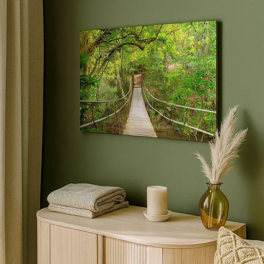 Bilder auf Leinwand 100x70cm Leinwandbild Fussgängerbrücke Wald Abenteuer Gross Wanddeko Bild Schlaf