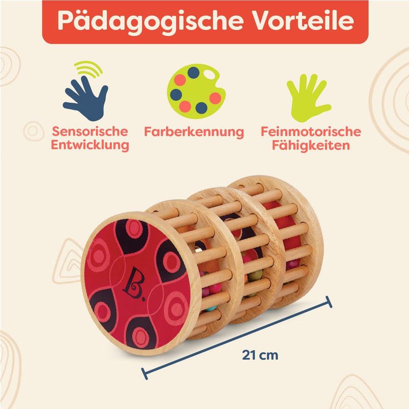 B. toys Montessori Baby Spielzeug Regenmacher mit Holzperlen – Holzspielzeug, Motorikspielzeug, Baby
