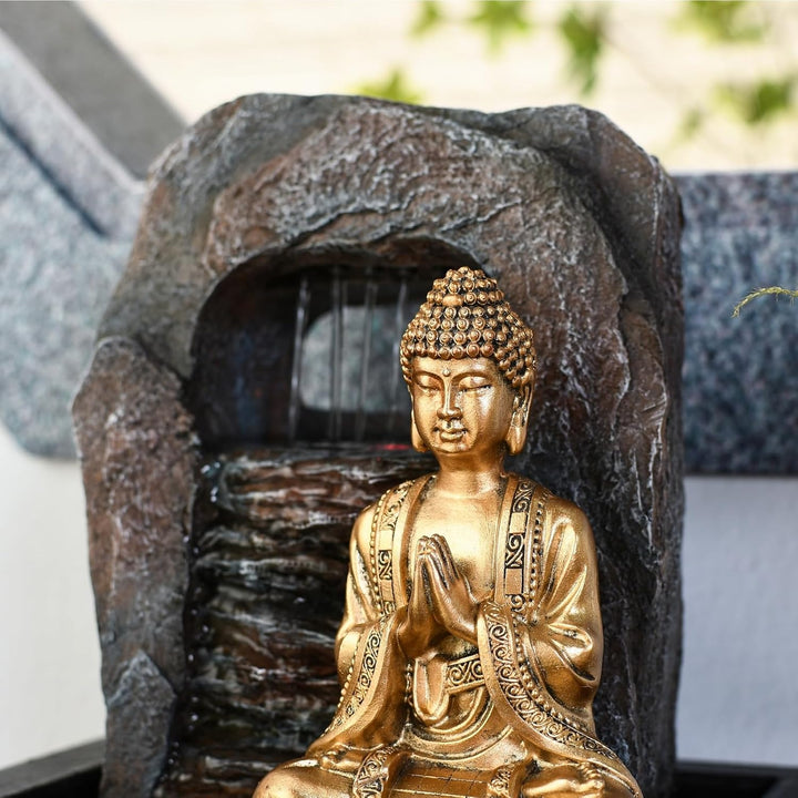 Zen Dao Fountain - Innenbrunnen Buddha Statue Abnehmbares LED -Licht - geschlossen - brauner und Gol