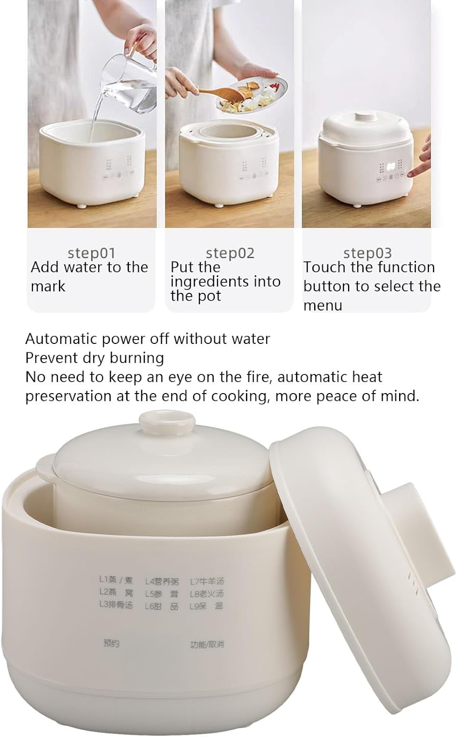 Mini Electric Eintopftopf 200W 1l Keramik Suppe Brei Kocher Anti Trockenbrand Kleiner Slow Cooker mi