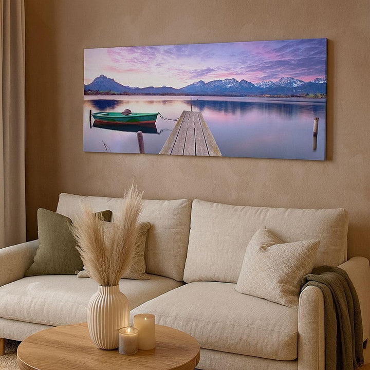 Wandbilder Dekoration Wohnzimmer See Berge Wasser Panorama Bilder auf Leinwand 120x50cm Leinwandbild