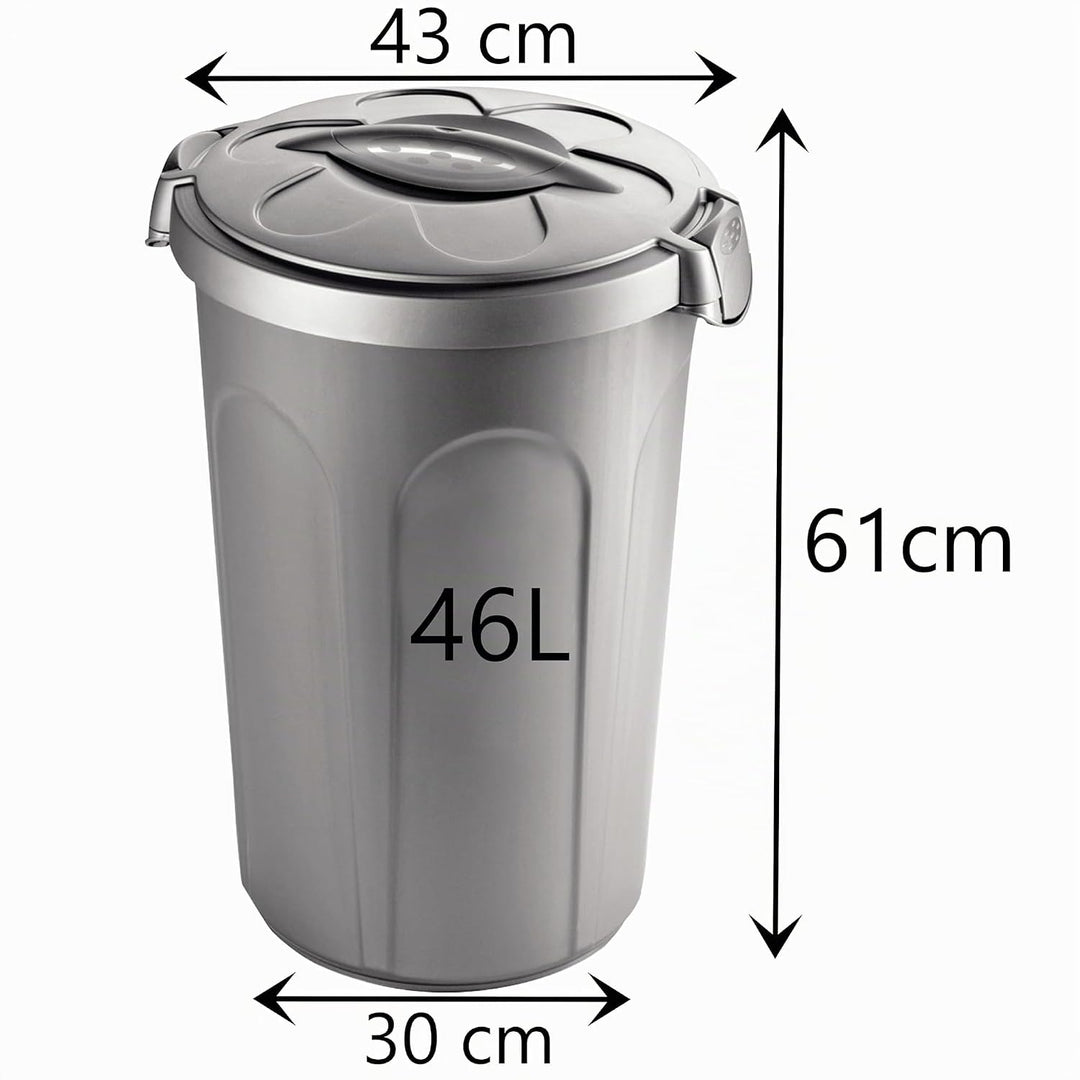 Hummelladen Mülltonne Futtertonne mit verschliessbarem Deckel Silber - 46 Liter - Windeleimer Müllbe