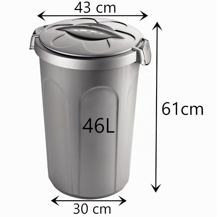 Hummelladen Mülltonne Futtertonne mit verschliessbarem Deckel Silber - 46 Liter - Windeleimer Müllbe