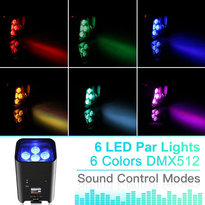 PUZILOZA 6X18W Akku LED Par Scheinwerfer Strahler Wiederaufladbarer RGBWA+UV Bühnenlicht Uplight Out