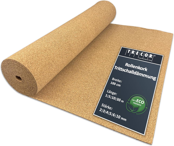 ökologische Trittschalldämmung TRECOR Rollenkork / Trittschallkork - Stärke 2 mm - Dichte: 200 kg/m³