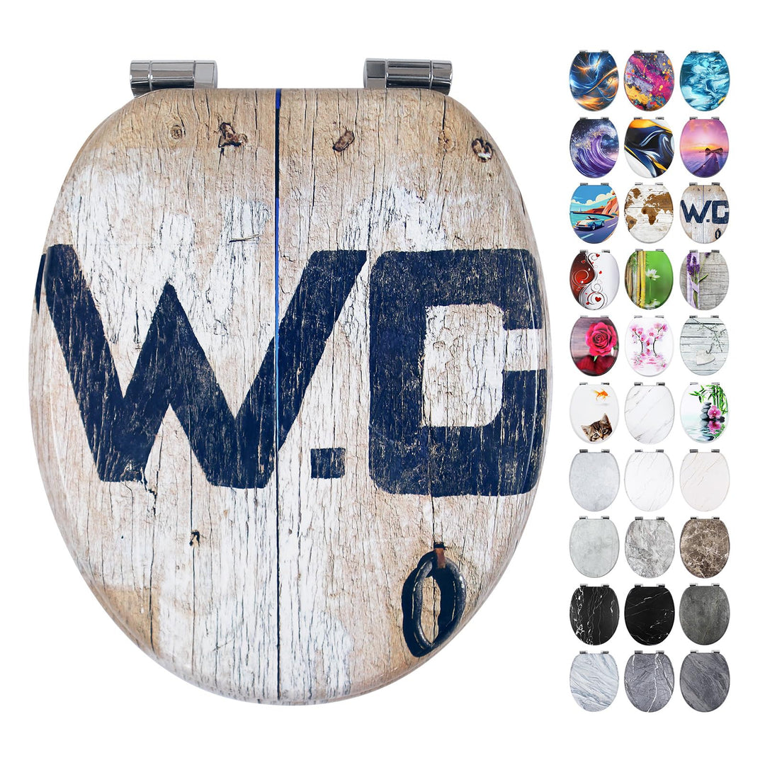 WC Sitz mit Absenkautomatik, Hochwertiger Toilettendeckel Stabil und Wackelt Nicht, MDF Holzkern Klo