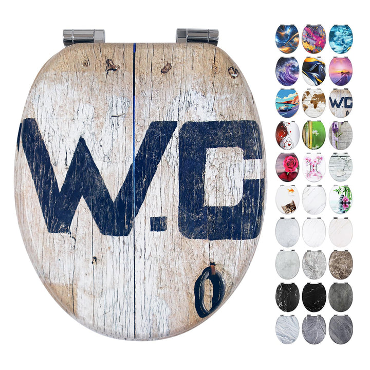 WC Sitz mit Absenkautomatik, Hochwertiger Toilettendeckel Stabil und Wackelt Nicht, MDF Holzkern Klo
