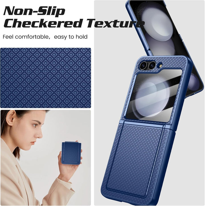 für Samsung Galaxy Z Flip 5 Hülle mit Scharnierschutz & Displayschutzfolie, Rutschfester Textur, Har