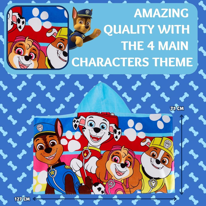 PAW Patrol Kapuzenhandtuch, 100% Baumwolle, Skye Chase Poncho, Kinder-Strandtuch, Jungen-Badetuch, M