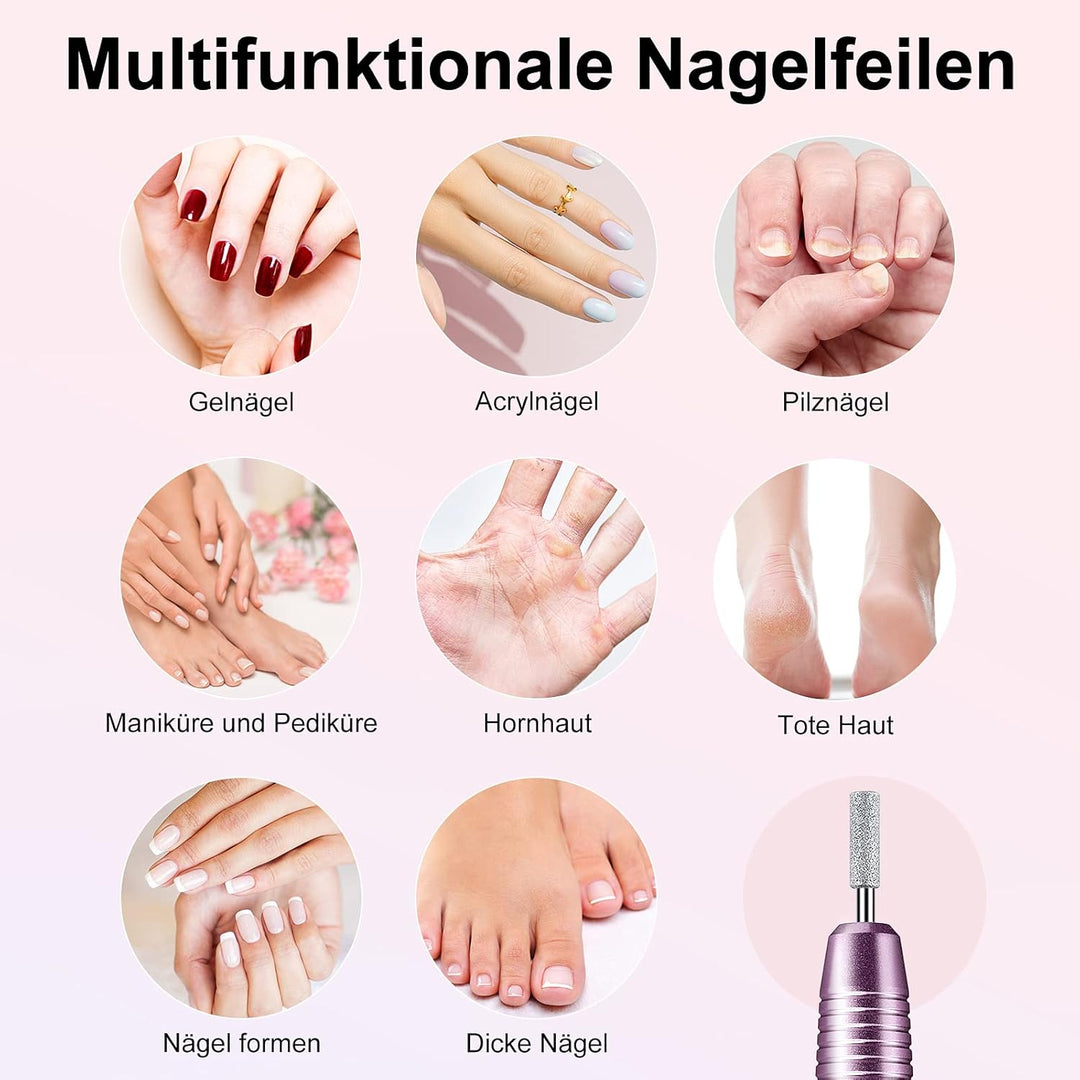 Kabellos Tragbar Elektrische Nagelfräser, 11 in 1 Profi Maniküre und Pediküreset, Elektrische Nagelf
