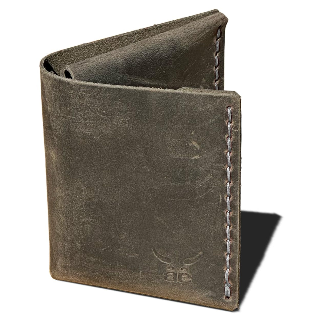 grauer Männer Leder Geldbeutel, klein & metallfrei