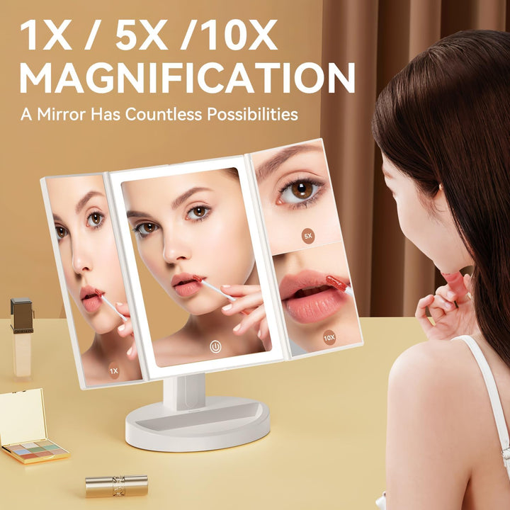 Auxmir Kosmetikspiegel mit Beleuchtung, 10X 5X 1X Vergrösserung Schminkspiegel, 3 Seiten Makeup Spie
