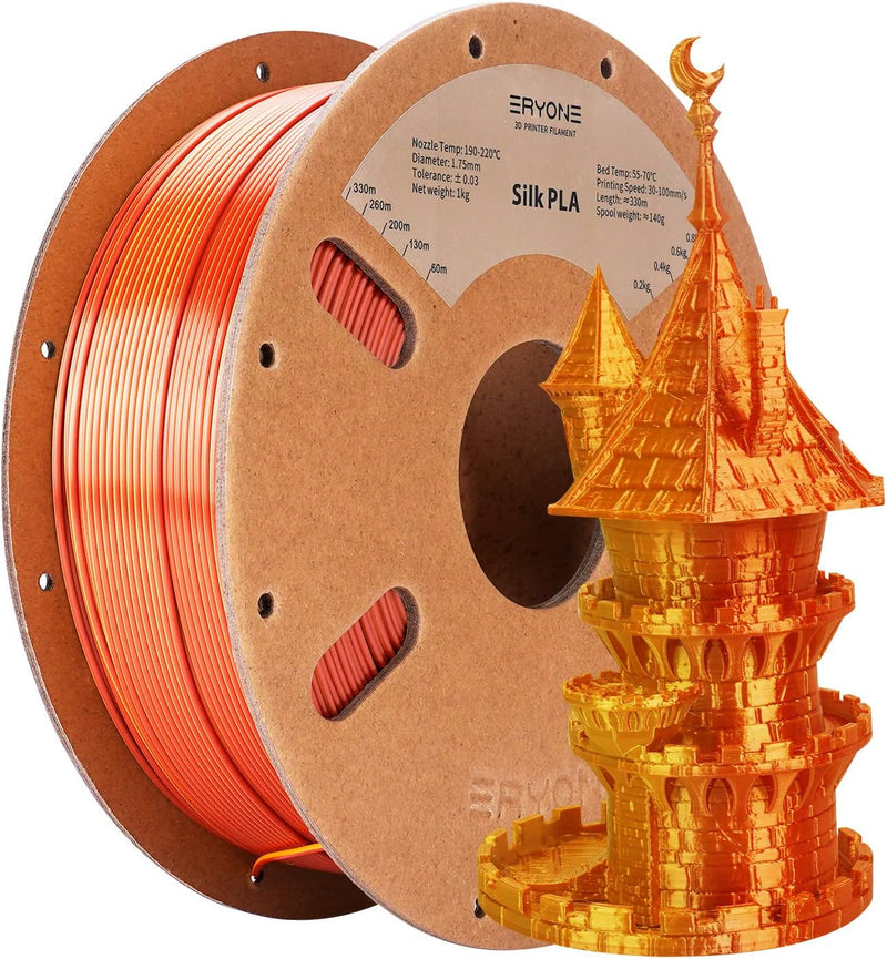 ERYONE Dual Two-Tone PLA Filament 1.75 mm, 3D Printer Filament, 1 kg Spool +/- 0.02 mm, Silk Gold &