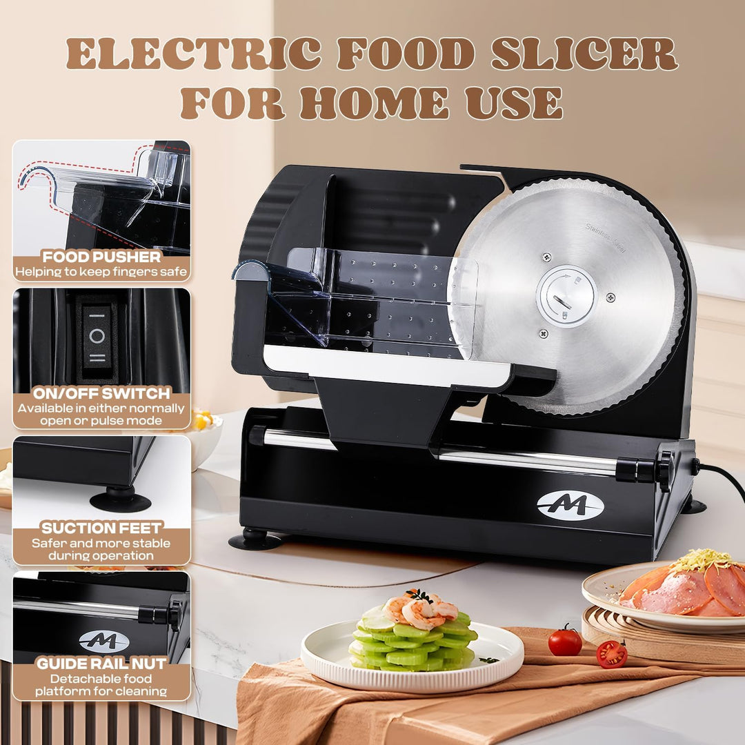 Moongiantgo Allesschneider Elektrisch Brotschneidemaschine mit 2x Abnehmbarer 7.3'' Edelstahlklinge,
